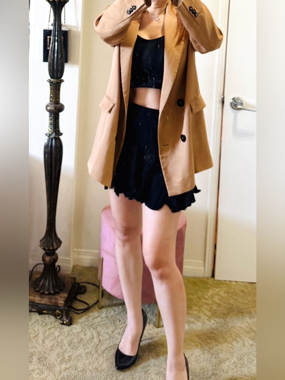 Zara Sz S Camel Tan Oversized Double Breasted Blazer Fluid Drape 2021/630/704/S